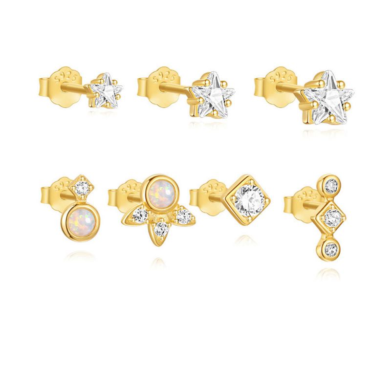 3pcs Per Set Gold#1 Silver Diamond Pentagram Earring Set