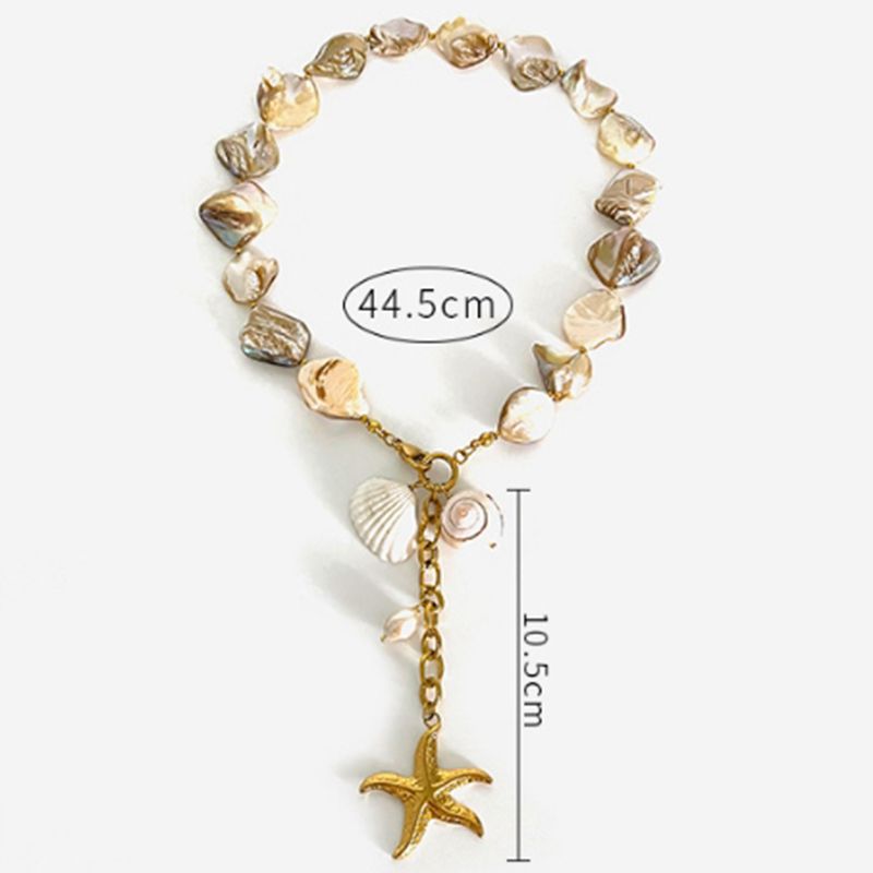 Collar De Estrella De Mar De Concha Irregular De Acero Titanio