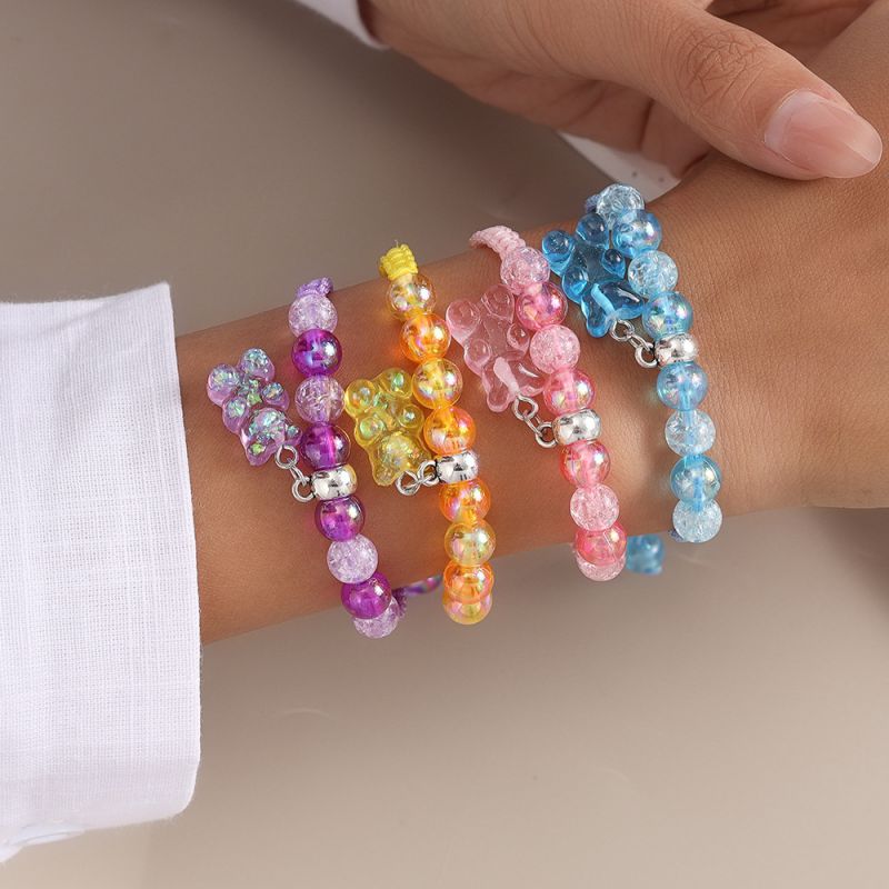 Pink Resin Burst Beaded Bear Bracelet