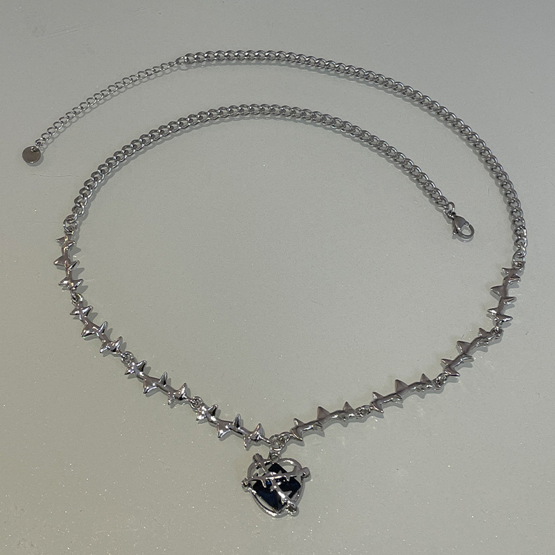 Dark Blue Heart Thorn Necklace Titanium Steel Heart Thorn Necklace