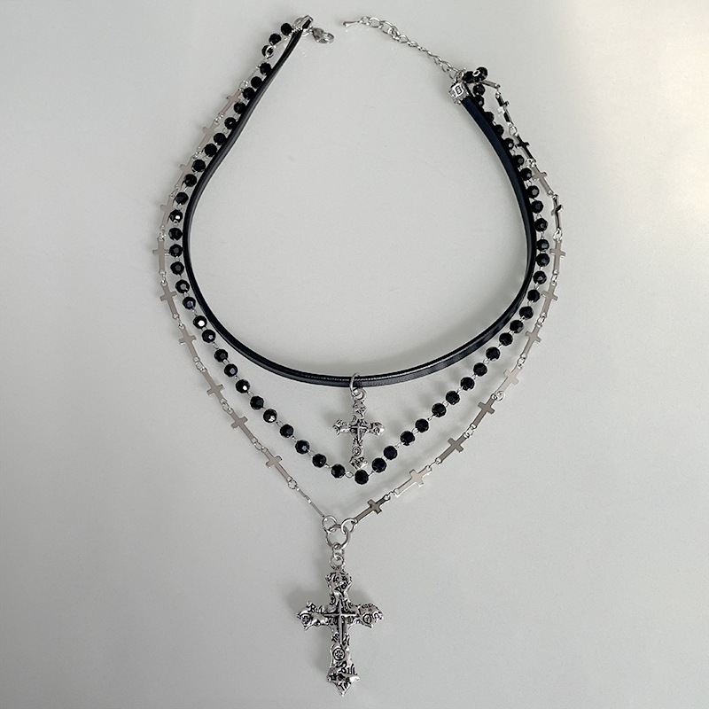 Layered Cross Necklace Alloy Multi-layer Cross Necklace