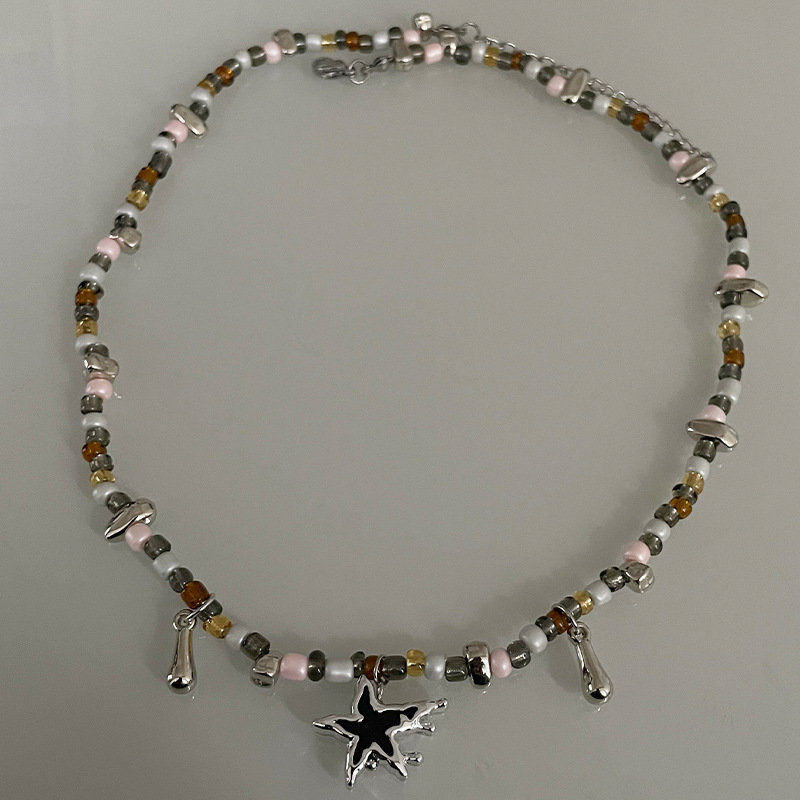 Pentagram Beaded Necklace Colorful Beaded Five-pointed Star Necklace