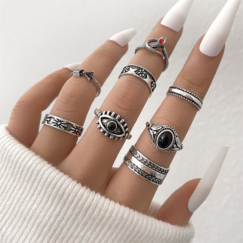Silver Alloy Geometric Ring Set