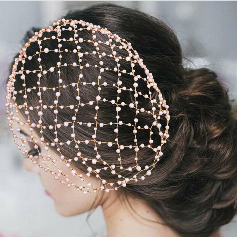 Diadema De Malla Hueca Con Cruz De Perlas