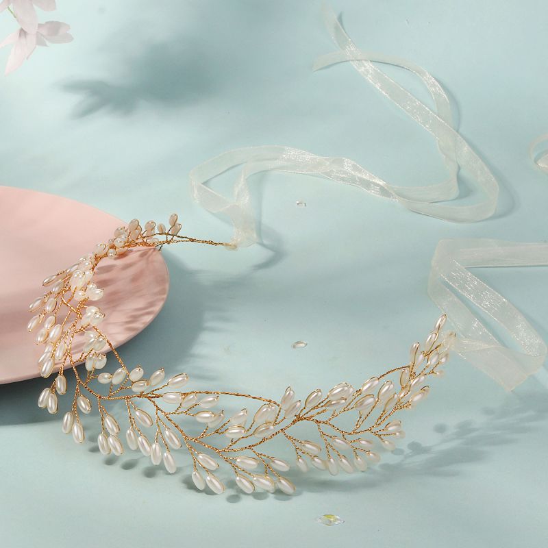Diadema De Doble Capa Trenzada De Perlas