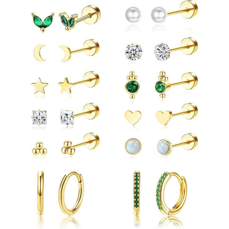 Pendientes Geométricos De Acero Inoxidable Con Diamantes.