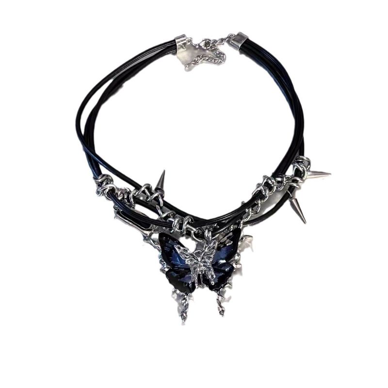 Sweet And Cool Hot Girl Butterfly Necklace Leather Butterfly Collar