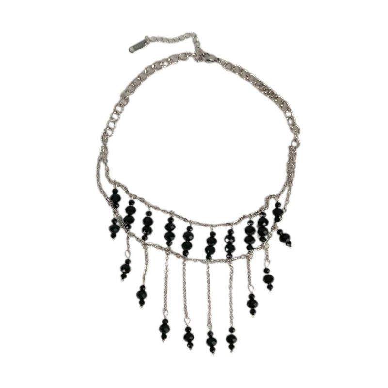 Black Tassel Necklace Titanium Steel Beaded Necklace