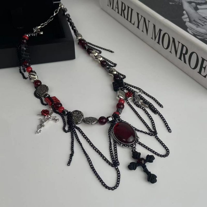 Flower Cross Pendant Necklace Alloy Cross Oval Necklace