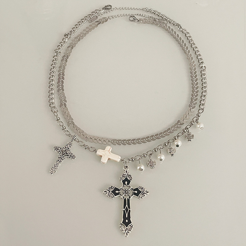 Cross Wheat Double Necklace Titanium Steel Cross Double Necklace