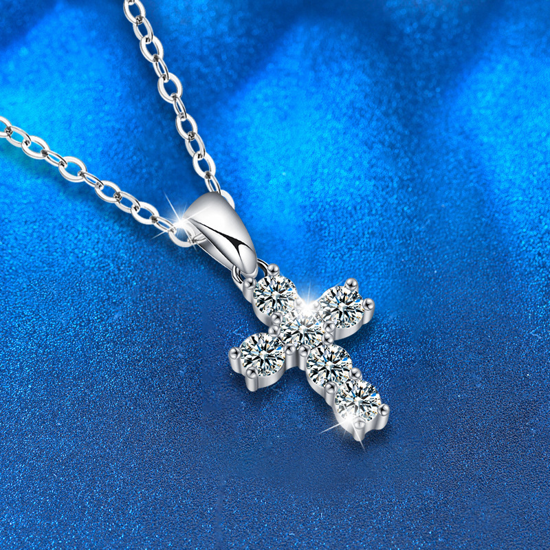 0.6 Carat Moissanite Silver Diamond Cross Necklace