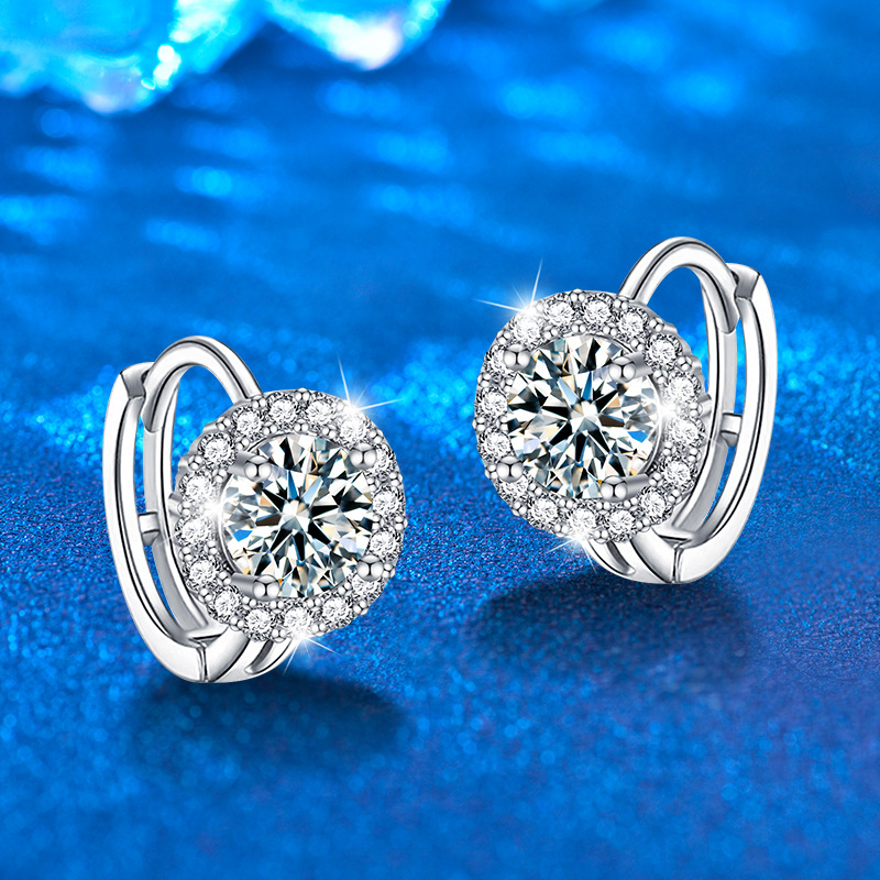 50 Points + 50 Points Moissanite Silver Diamond Round Earrings