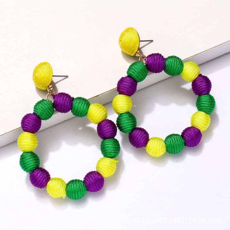 Fashion Three-color Hoop Earrings Rattan Ball Beaded Round Earrings