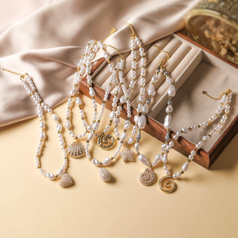 Conjunto De Aretes Y Collar Con Cuentas De Perlas De Cobre