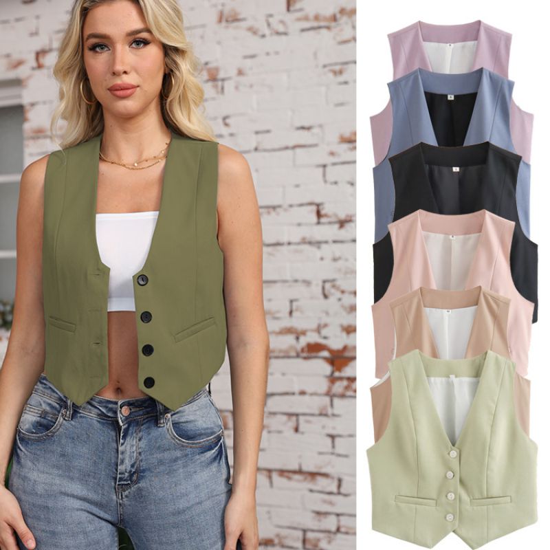 Pink Polyester Button Vest