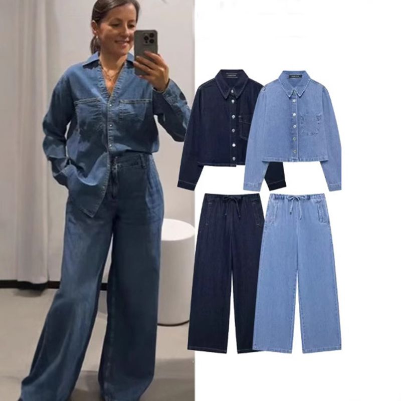 Dark Blue Trousers Cotton Straight-leg Denim Trousers