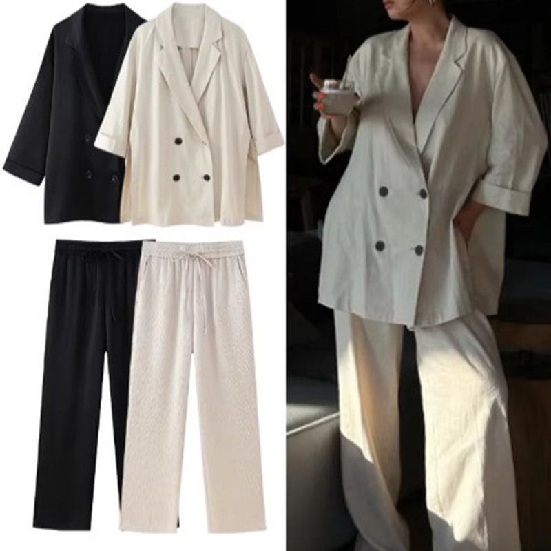 Apricot Jacket Wrinkled Double-breasted Blazer