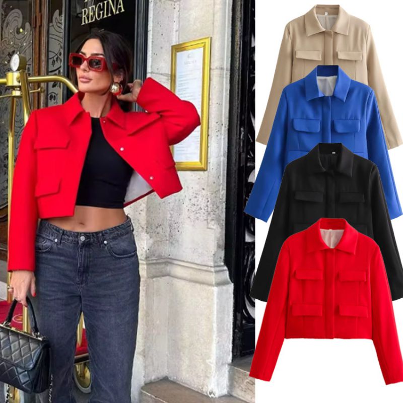 Red Blazer With Lapel Pockets