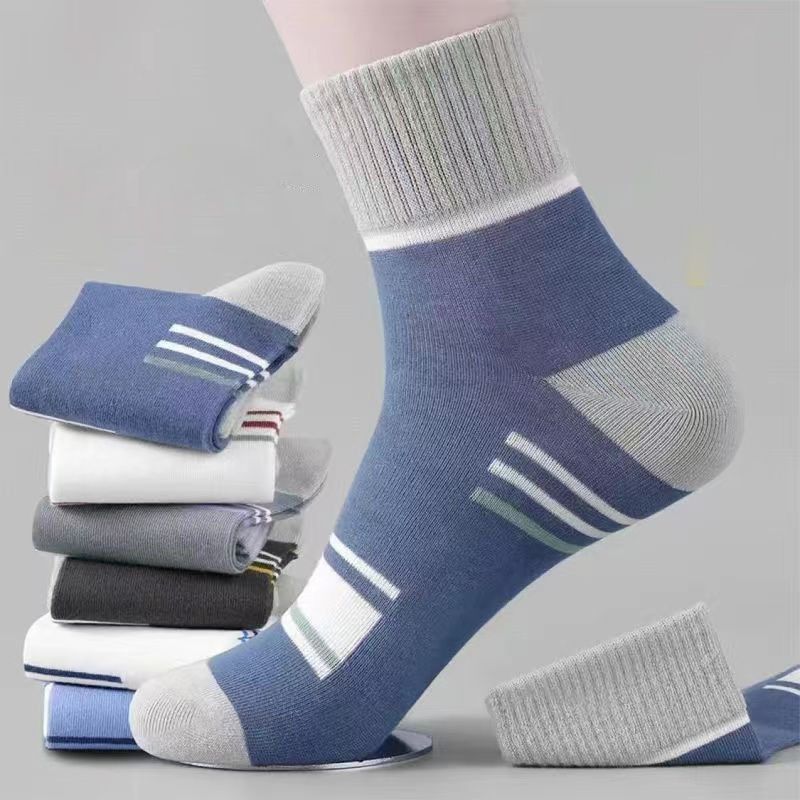 Calcetines Hasta La Pantorrilla Con Rayas Color Block Para Hombre (lote Mínimo De 5 Piezas)