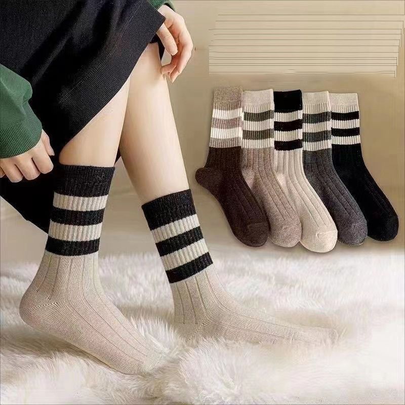 Calcetines Hasta La Pantorrilla De Punto A Rayas (lote Mínimo De 5 Piezas)