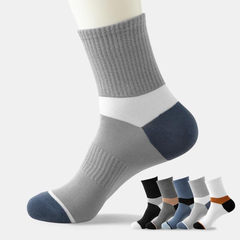 Calcetines Hasta La Pantorrilla De Punto Color Block Para Hombre (lote Mínimo De 5)