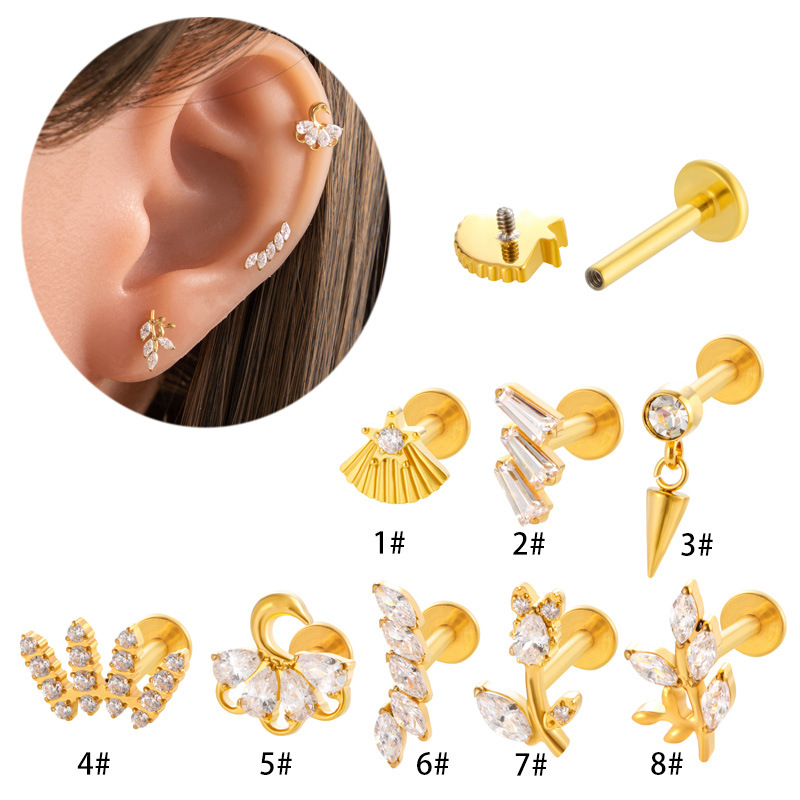 1# Gold Titanium Steel Diamond Geometric Piercing Lip Studs
