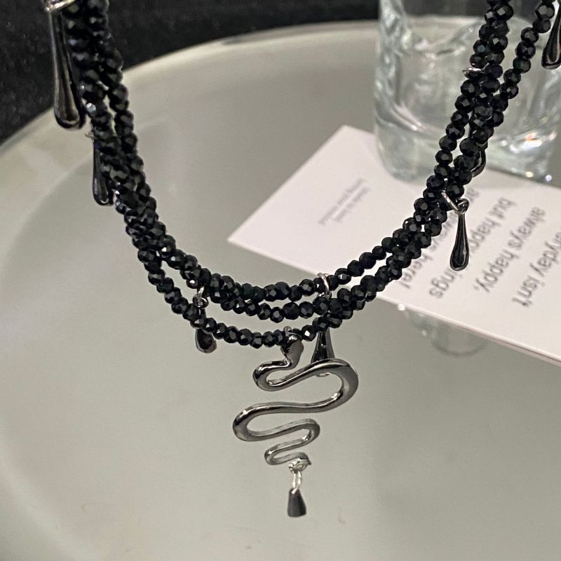 Multi-layered Black Beaded Necklace Snake Shape Layered Beaded Snake Necklace
