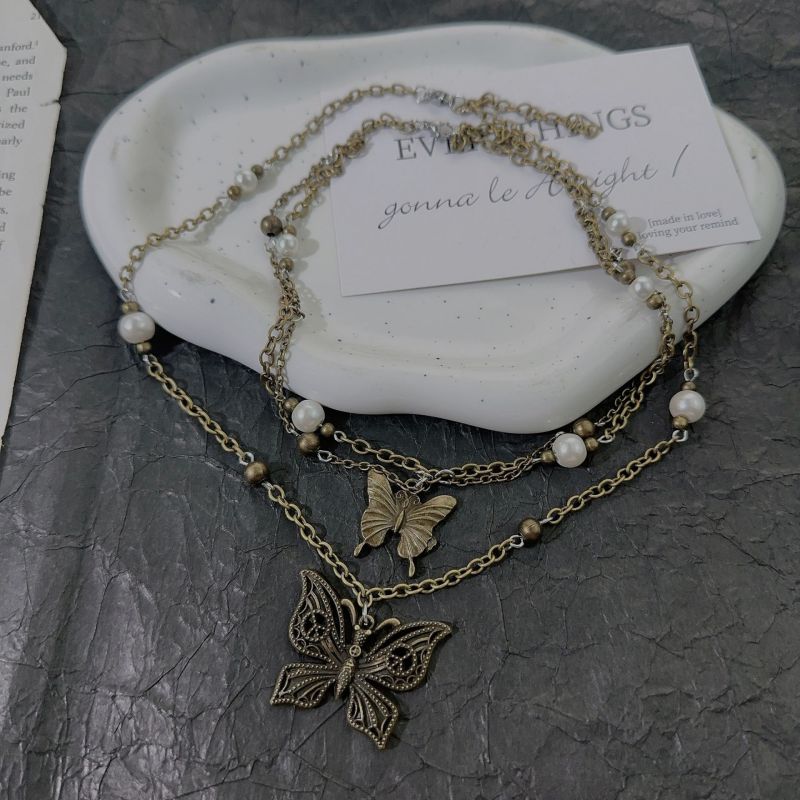 Butterfly Pearl Necklace Alloy Butterfly Pearl Necklace