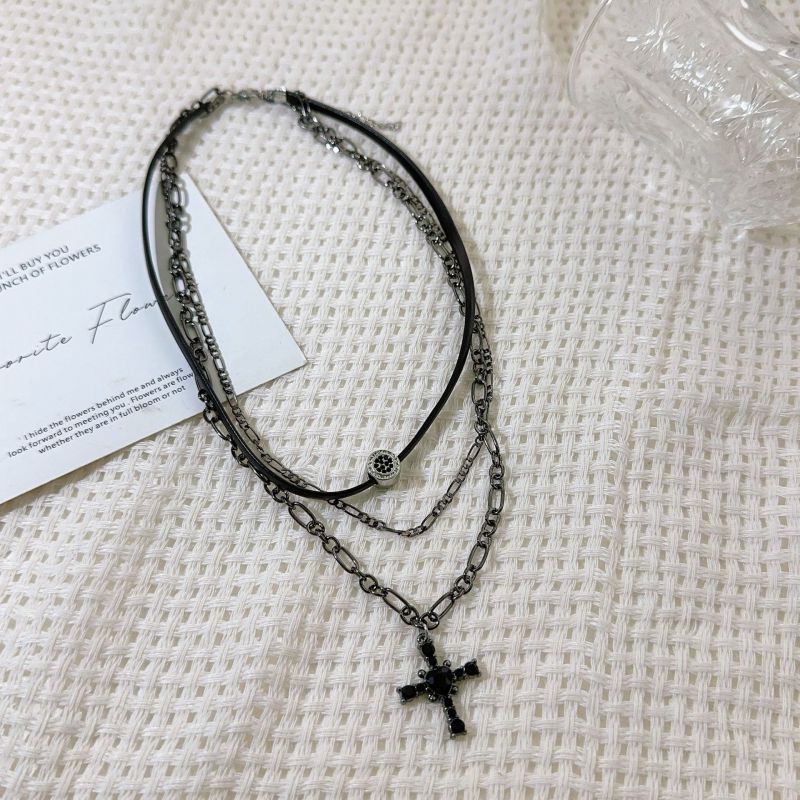 Layered Cross Necklace Copper Diamond Heart Cross Multi-layer Necklace