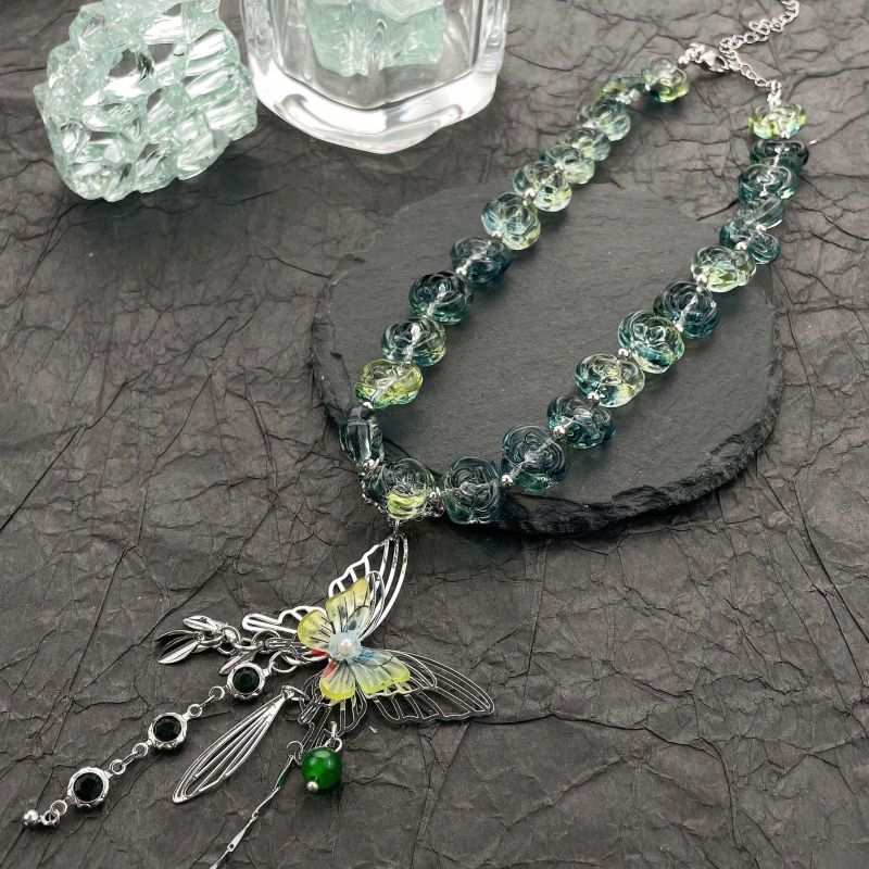 Crystal Necklace Alloy Crystal Butterfly Necklace