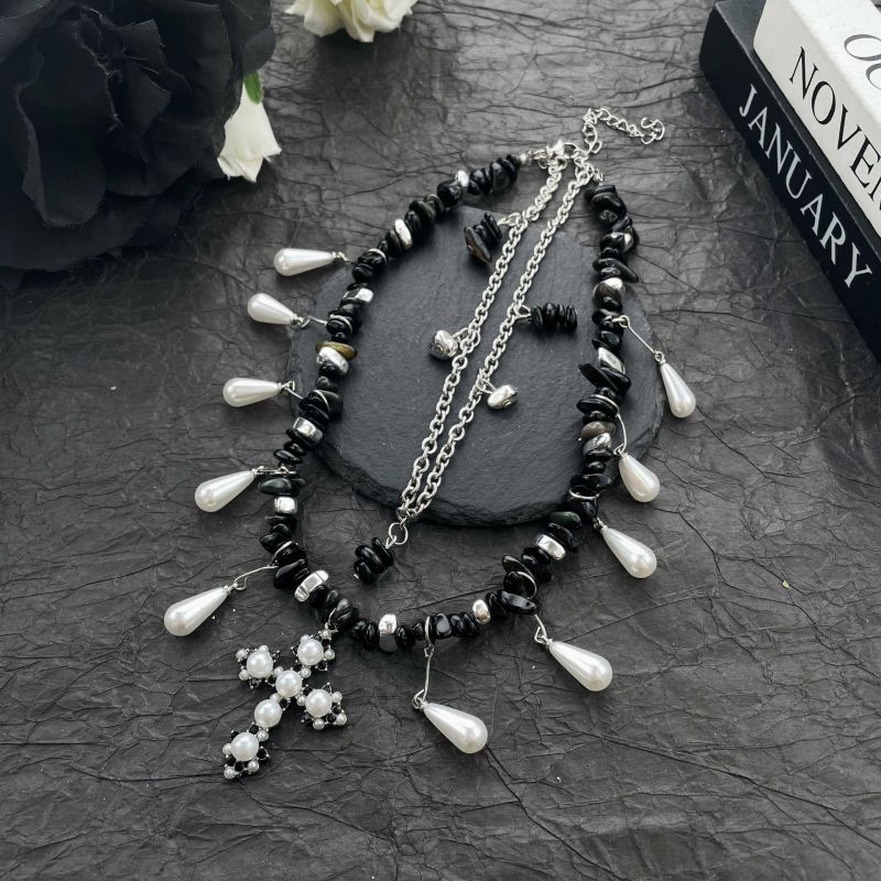 Cross Necklace Alloy Cross Beaded Necklace