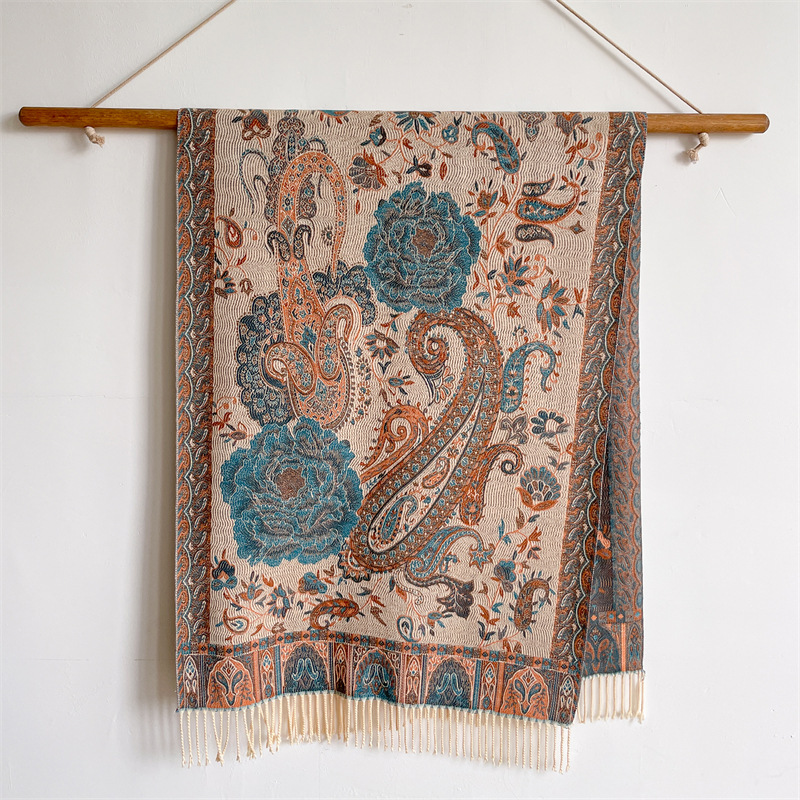 Black Faux Cashmere Printed Shawl