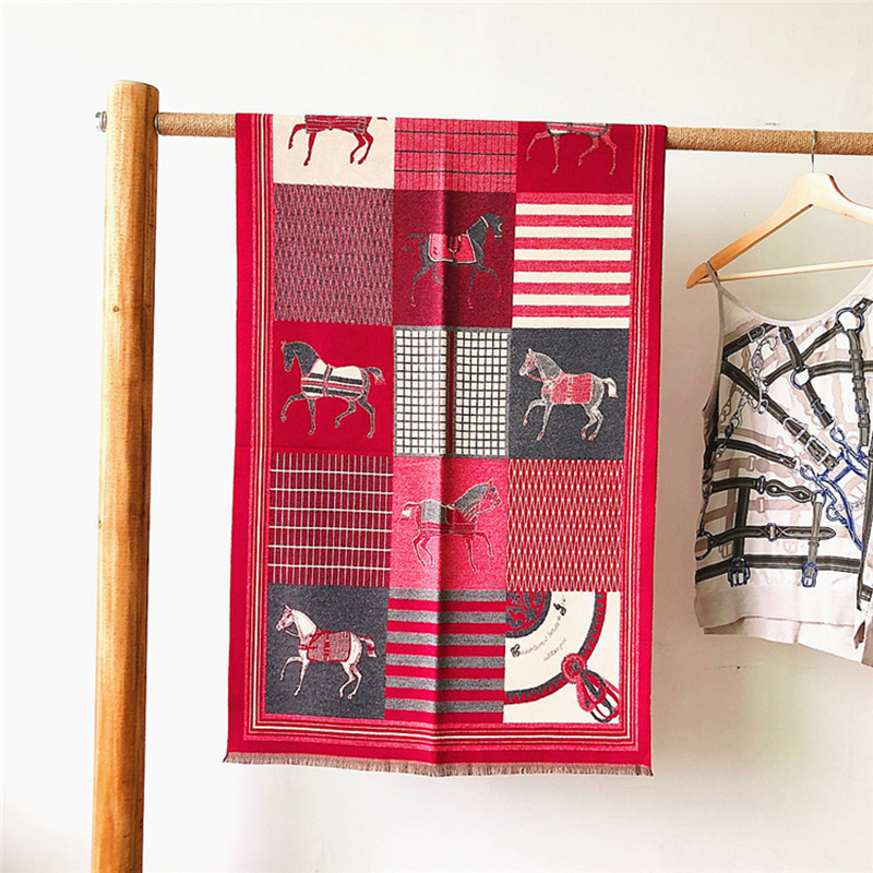 Red Faux Cashmere Printed Shawl