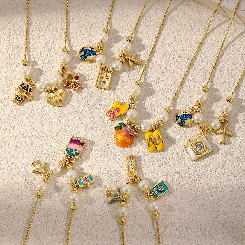 Collar De Perlas De Imitación Con Cuentas De La Serie Globo De Gota De Aceite De Circón Con Incrustaciones De Cobre De 4/6 Mm