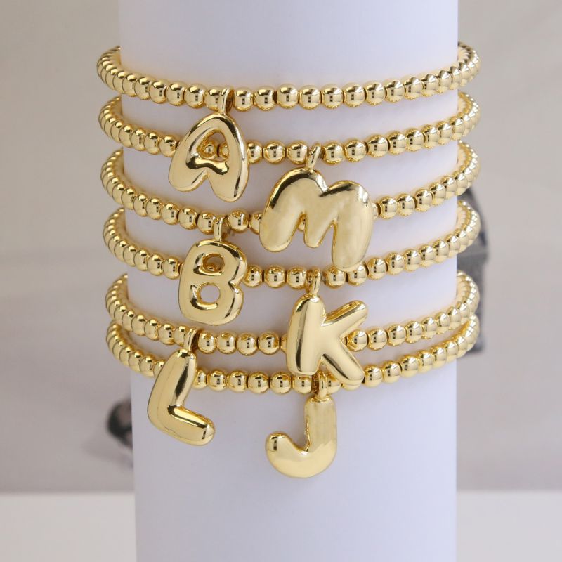 Pulsera De Hilo De Cobre Perlado De 26 Letras