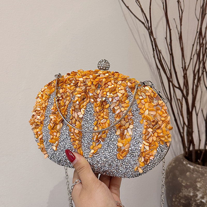 Yellow Pu Diamond Pumpkin Crossbody Bag