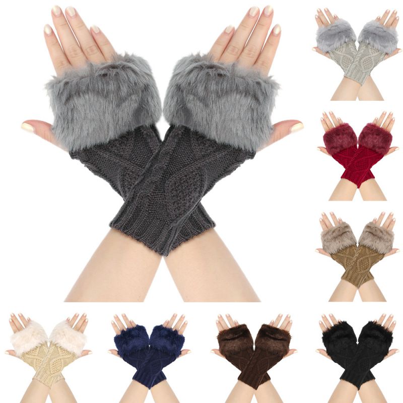Guantes De Medio Dedo De Punto De Lana