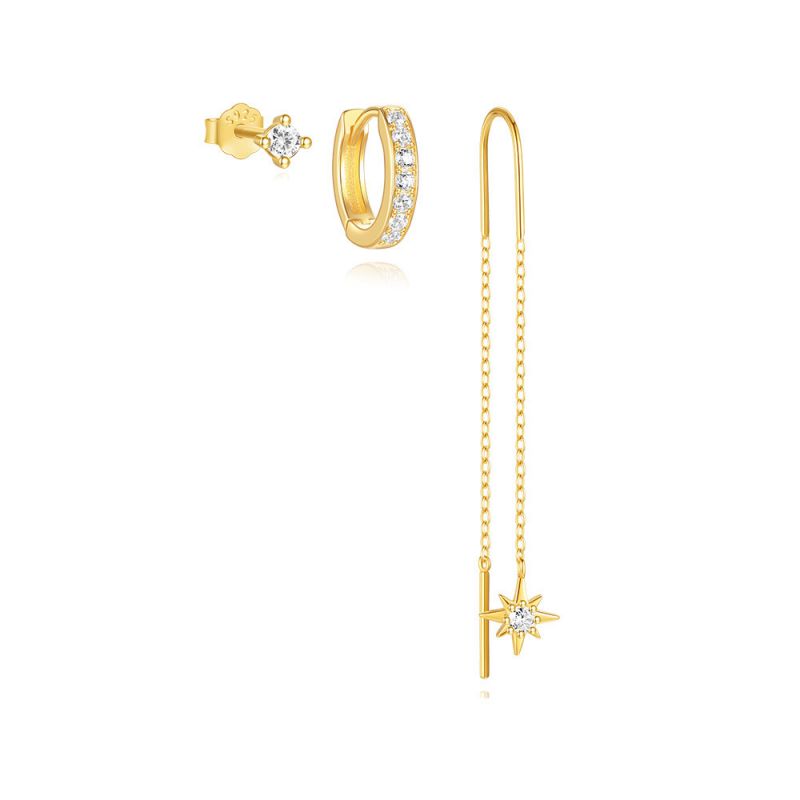 Conjunto De Aretes Geométricos Con Forma De Estrella De Diamantes Plateados