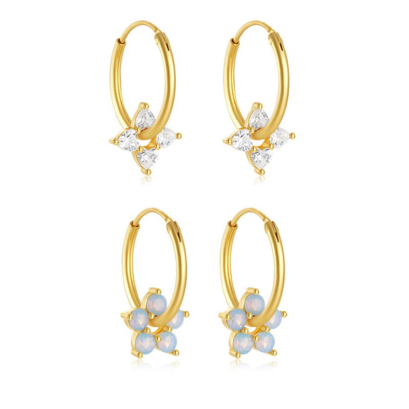 Pendientes Flor Cinco Pétalos Plata Diamantes