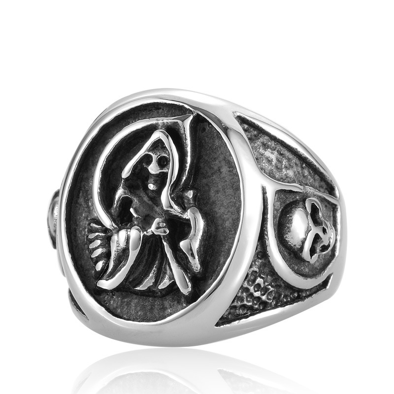 Us No. 13 Stainless Steel Grim Reaper Skull Ring For Men