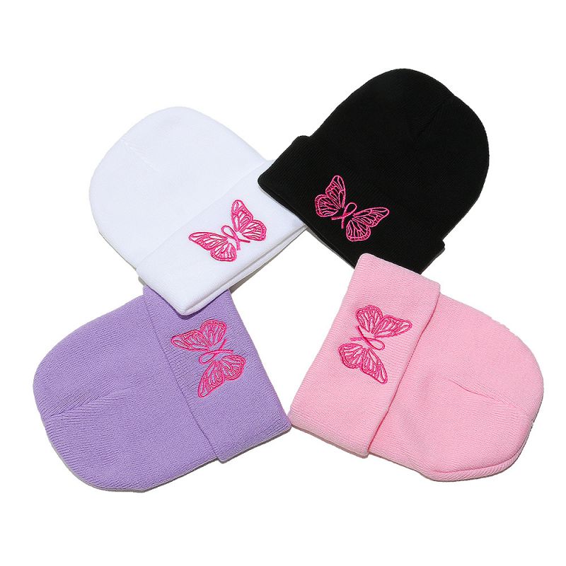 Gorro De Punto Con Bordado De Mariposa Acrílica