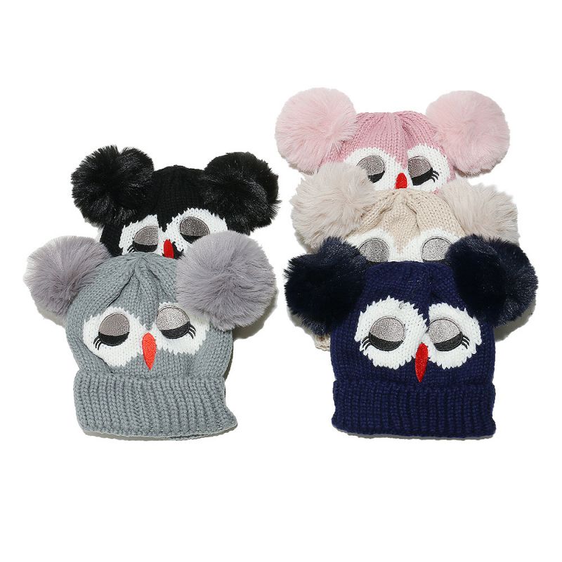 Gorro Infantil De Búho Tejido Con Doble Bola Acrílica
