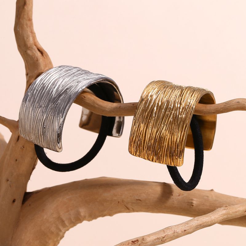 Wide Irregular Fine Pattern Semicircular Hair Rope - Steel Color Stainless Steel Gold-plated Wide Irregular Hair Rope