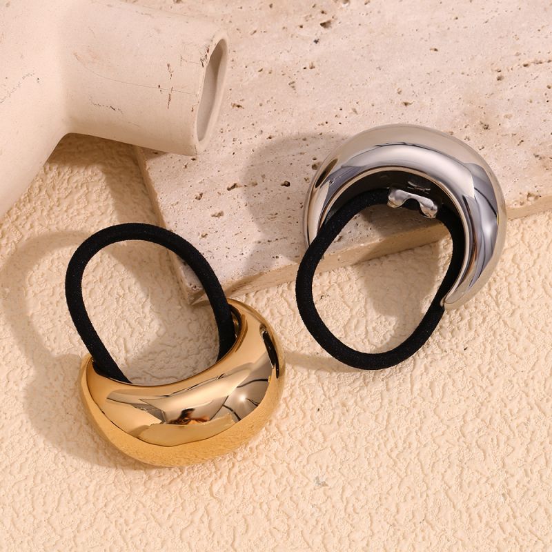 Glossy Large Moon Shape Hair Tie - Steel Stainless Steel Gold-plated Curved Hair Rope