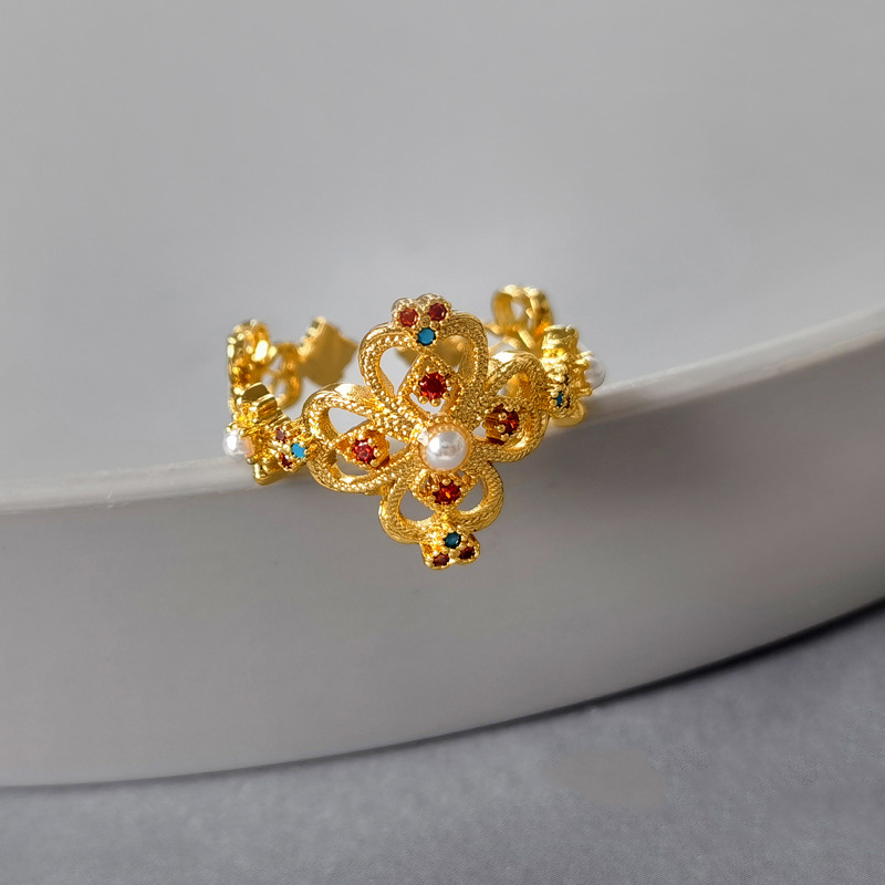 Gold Copper Diamond Hollow Ring