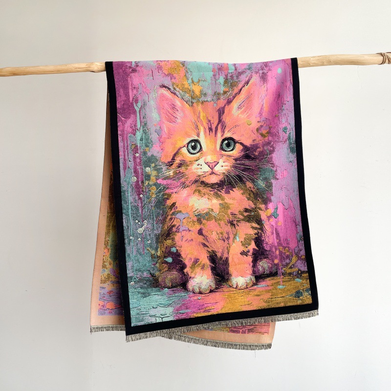Kitten Faux Cashmere Printed Scarf