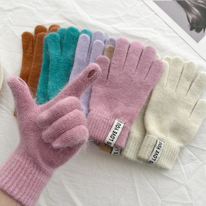 Guantes De Cinco Dedos De Punto Con Parches