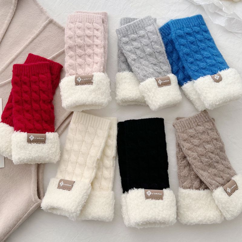 Guantes De Medio Dedo De Punto Con Parche De Felpa