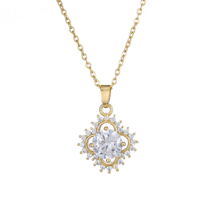 Four-leaf Flower Necklace Titanium Steel Diamond Four-leaf Necklace