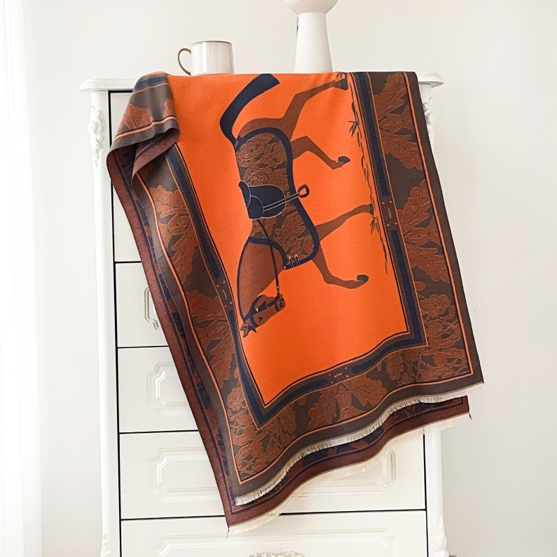 Orange Faux Cashmere Printed Scarf